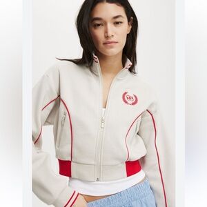 COTTON ON beige Red Half Zip Sweatshirt Size M Women Casual Crop W26